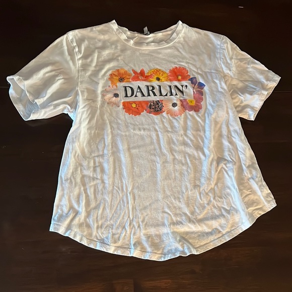 Charlotte Russe Tops - Short Sleeve White “Darlin” Floral Tee Shirt - Junior M